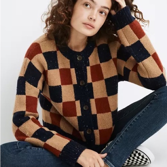 Madewell Sweaters - Madewell Checkered Colburne Cardigan Sweater in  Coziest Textured Yarn Medium